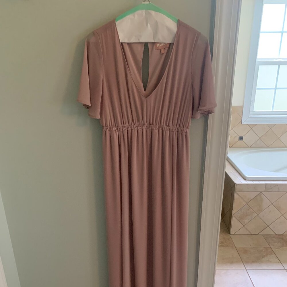 Show Me Your Mumu - Flutter Sleeve Bridesmaid Gown (Neutral Mauve color)